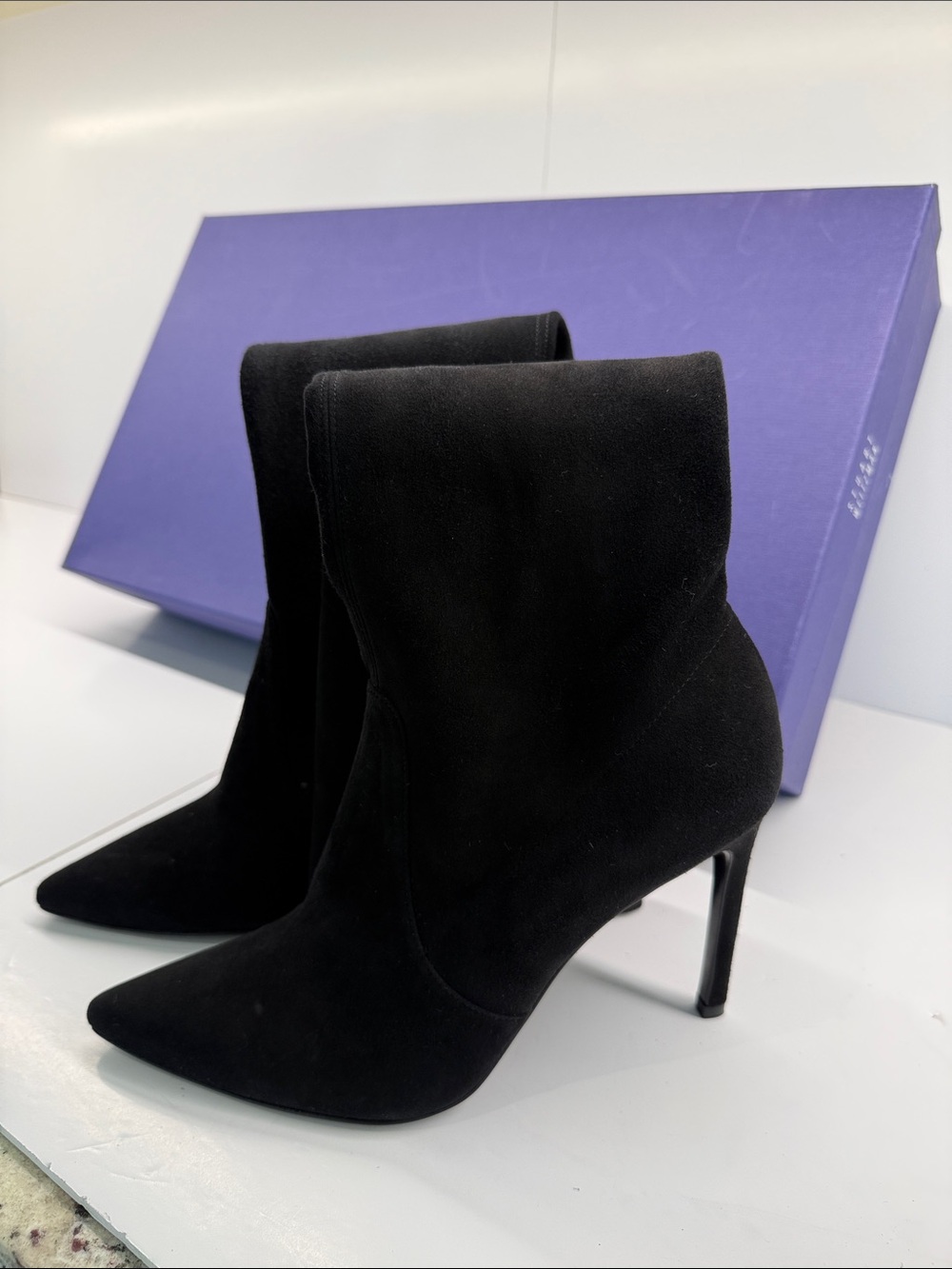 Stuart Weitzman Tall Black Suede Over-the-Knee Pointed-Toe Boots - Picture 8 of 8
